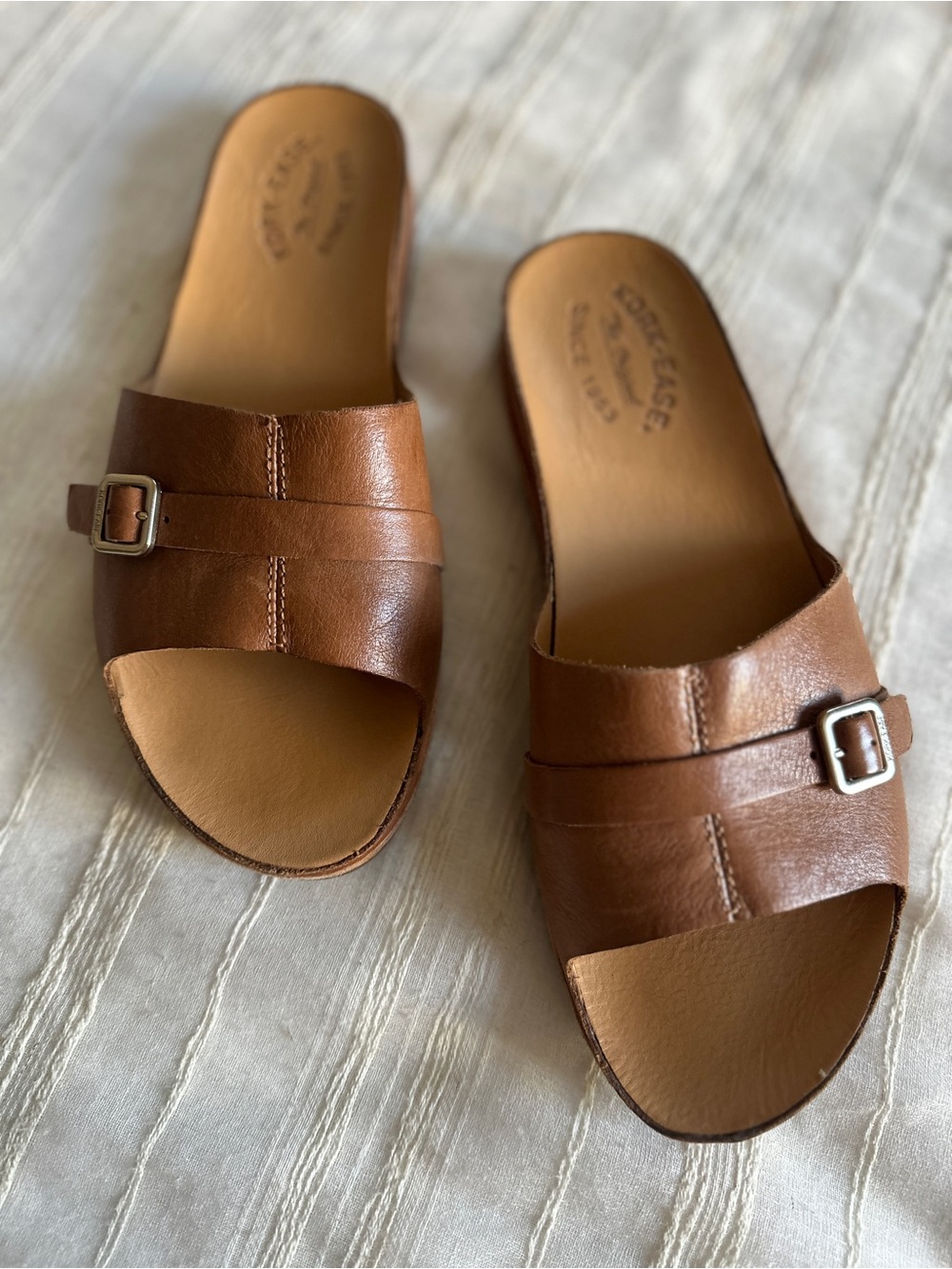 Kork-Ease Downey Brown Leather Buckle Slide Sandals | 9 NWOB